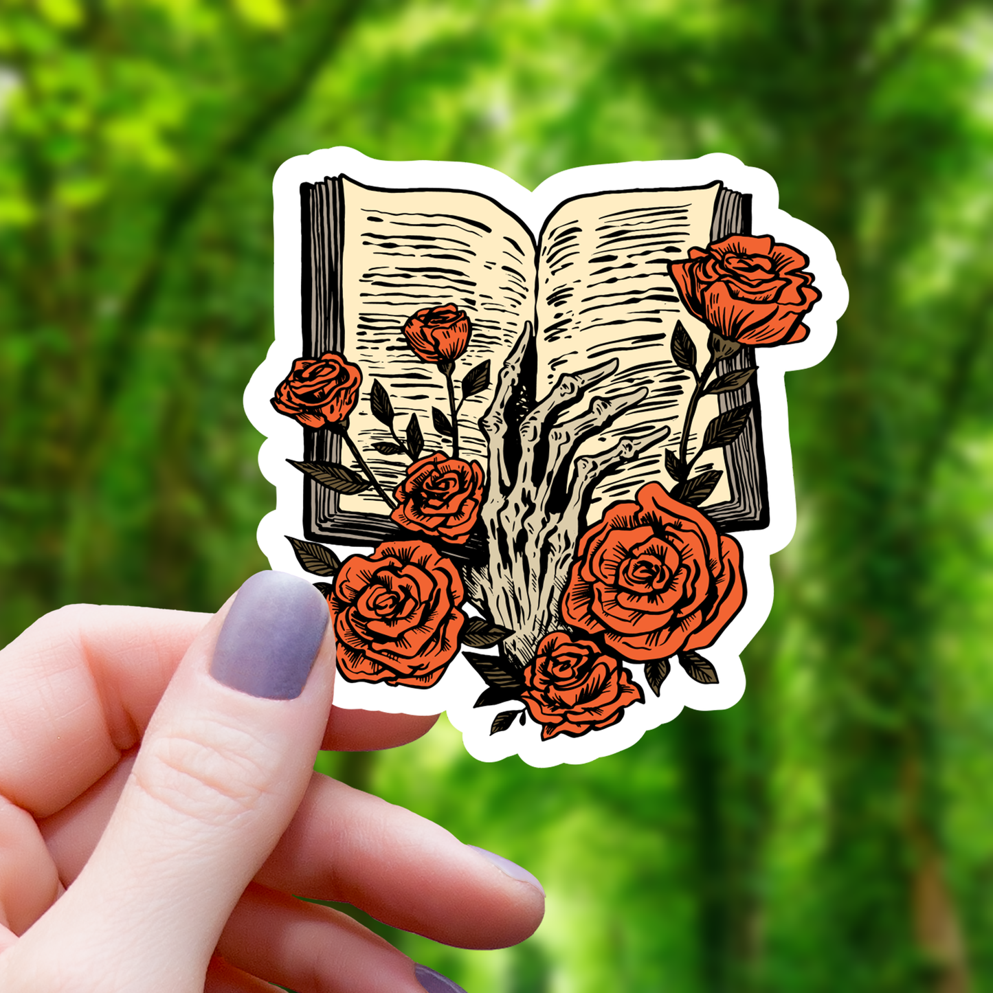 Skeletal Hand & Book Sticker